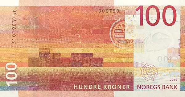 Норвегия: 100 крон 2016 г. (реверс)